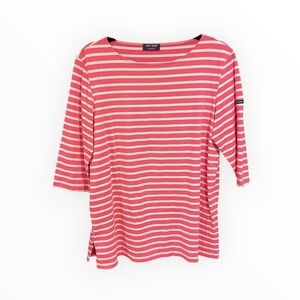 Saint James Anti-UV 3/4 Sleeve Striped Top Size 14 Pink White France Nautical